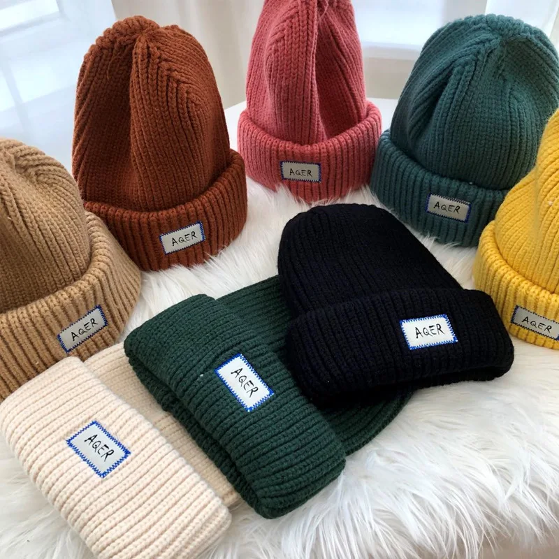 Huge Oversized Knitted Hat Women Winter Thicken Beanies Hat Big Head Cold Hat Lady Fashion Letter Warm Skullies Caps