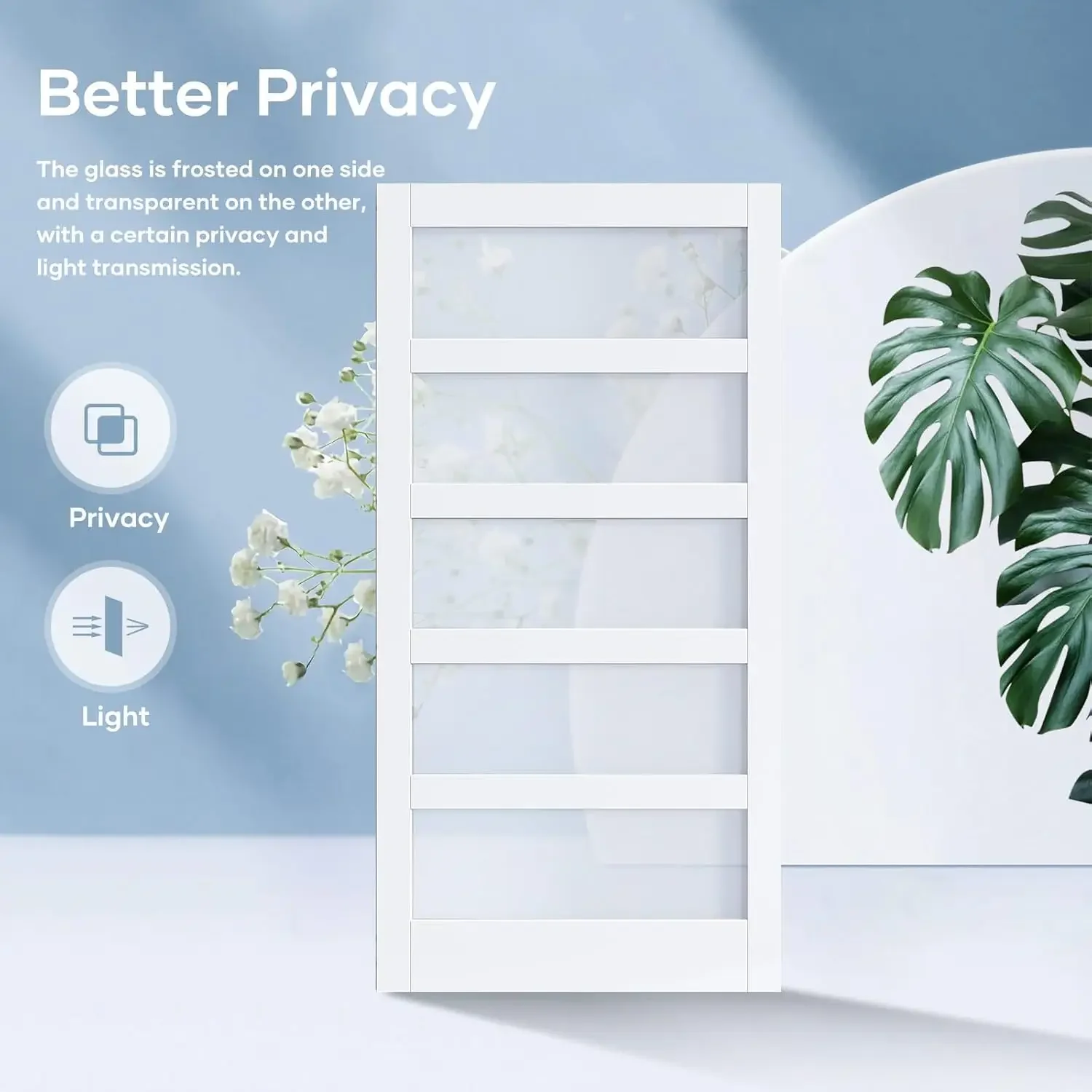 Kit de hardware incluído, 5 vidro fosco, painel de madeira LVL coberto com água branca-