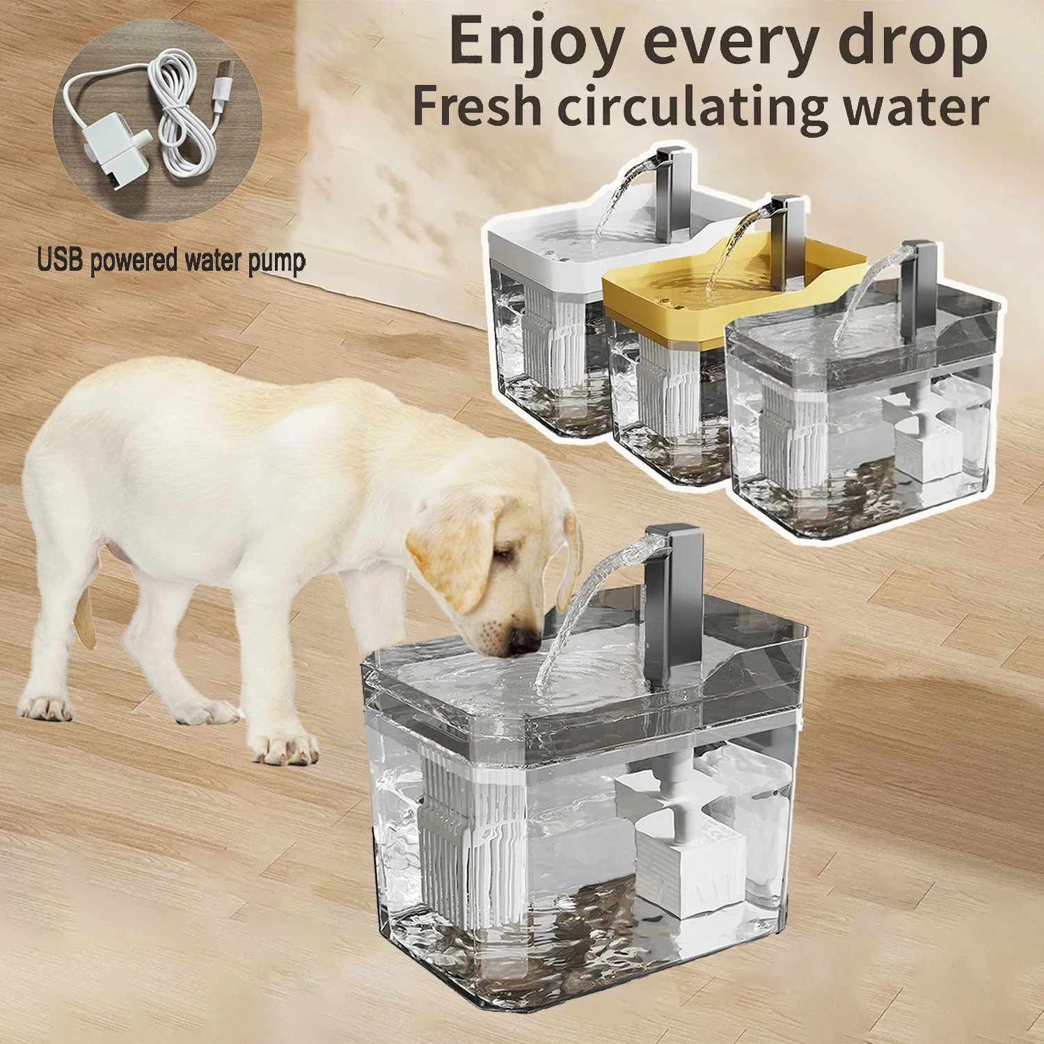 Fuente de agua para perros, bebedero con filtro automático para gatos, dispensador de agua de filtrado de recircular alimentado por USB con bomba para gatos y perros pequeños