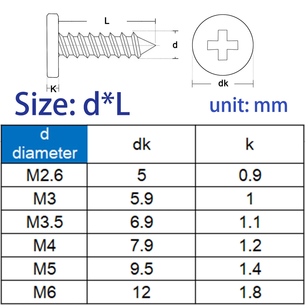 50/10 M2 M2.6 M3 M3.5 M4 M5 M6 CM 304 A2 Stainless Steel Cross Phillips Super Ultra Thin Flat Wafer Head Self-tapping Wood Screw