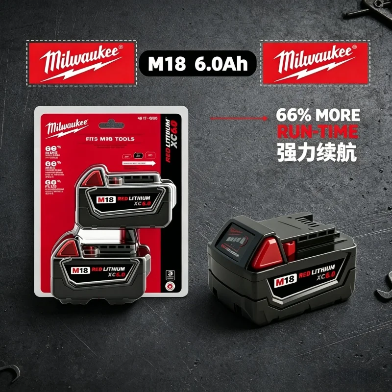 

Original M18 Milwaukee FUEL 6.0Ah 18V Battery，18650 M18B6 M18B5 Suitable for Milwaukee Power Tools Rechargeable Lithium Battery