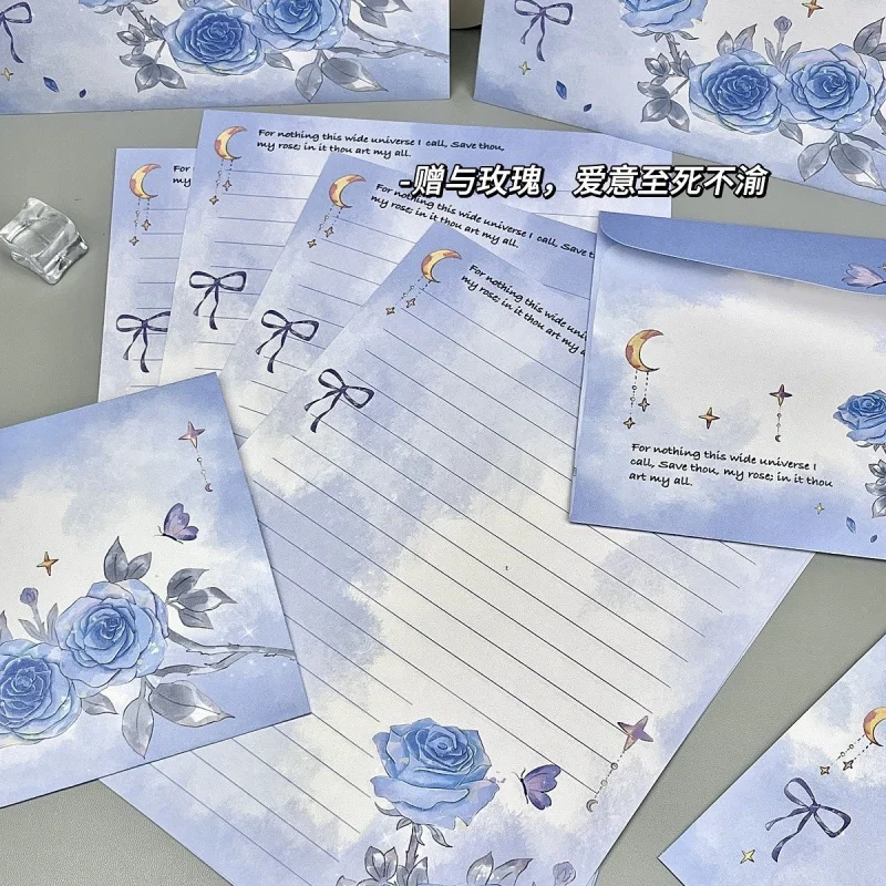 Custom. New Romantic Dream Blue Rose Envelope Letter Paper Good-looking Ins Style High Sense Handwriting Holiday Blessing Letter