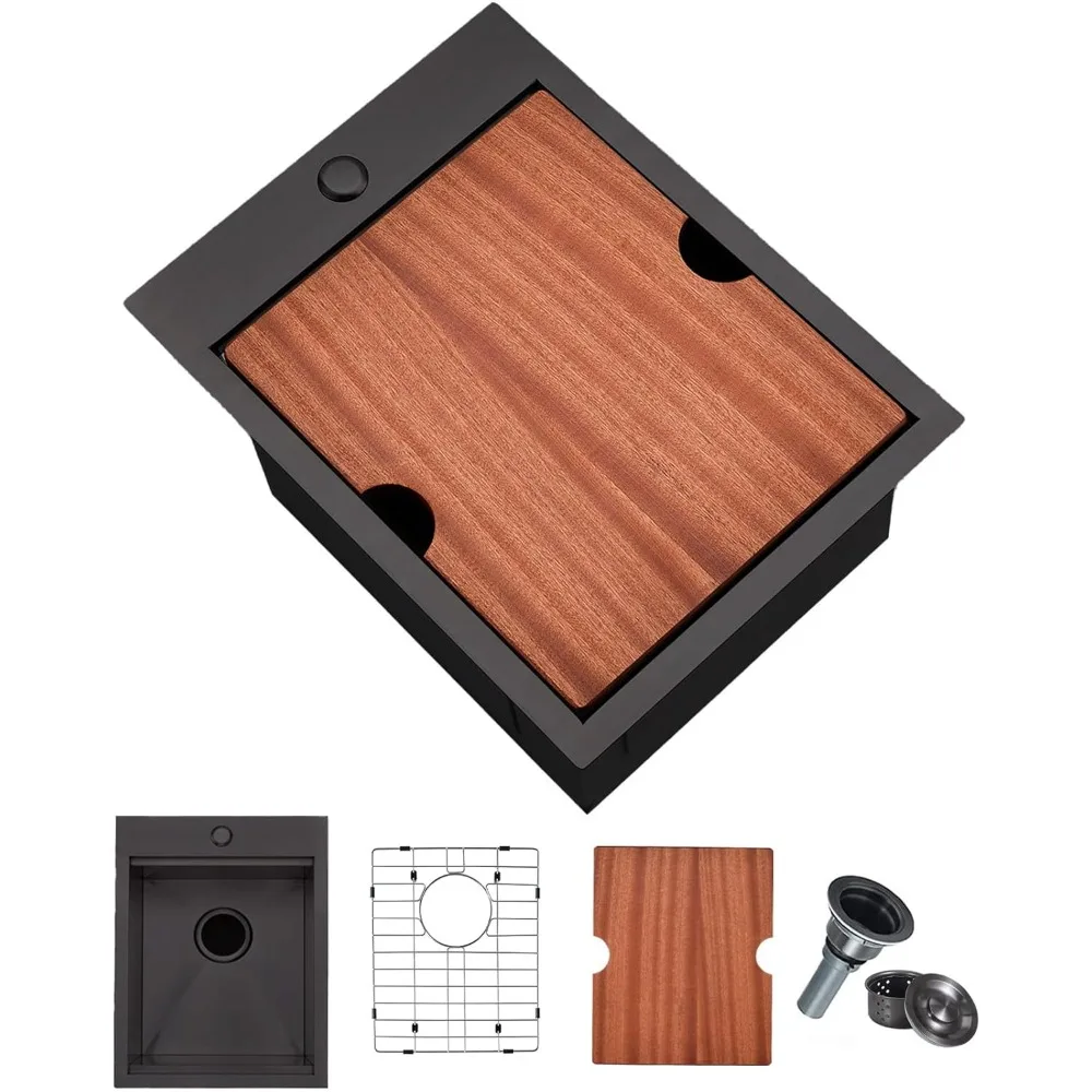 

Stainless Steel 15x20 Inch Single Bowl Topmount Kitchen Sink, Small Workstation Sink for IKEBANA Black Bar