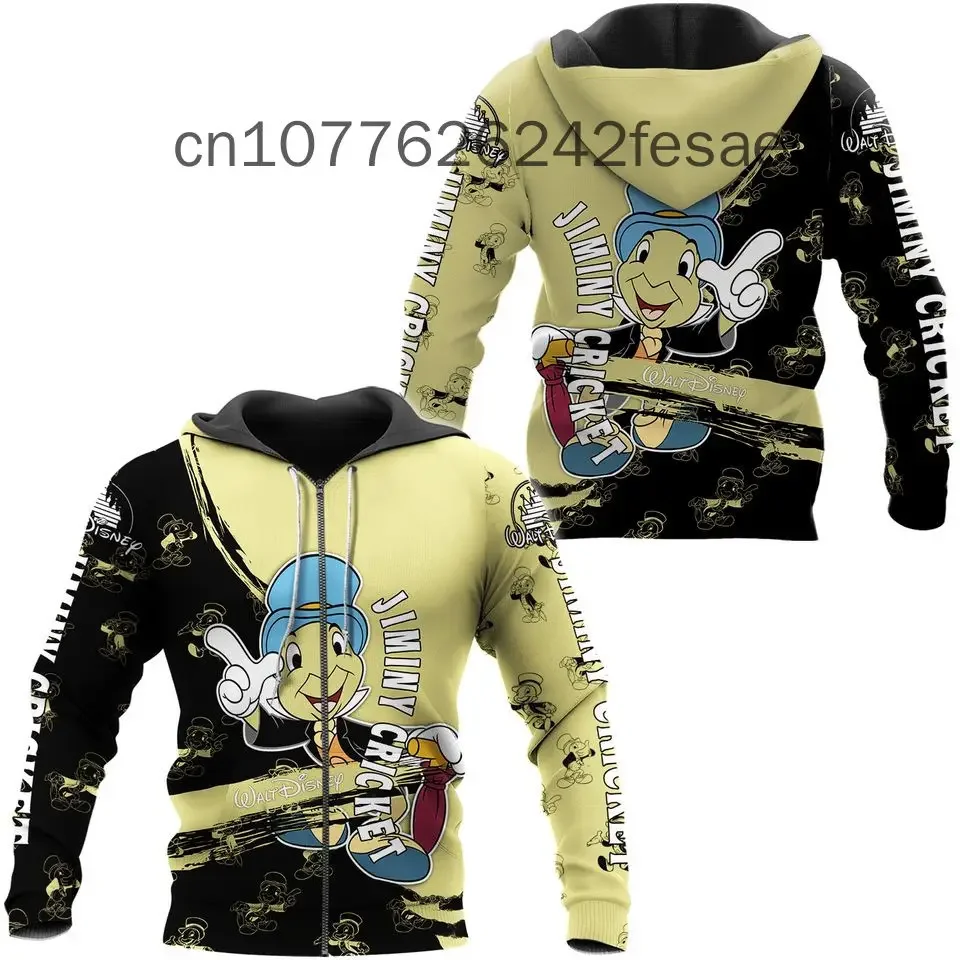 New Jiminy Cricket Green Black Pattern Stripes Disney 3D Zip Hoodie