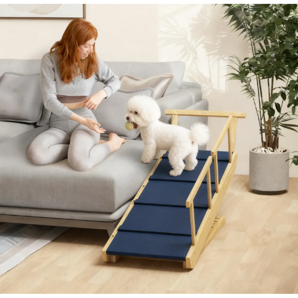 

Adjustable Wooden Dog Ramp for Furniture, Pine Construction, Navy Blue, Foldable Pet Stairs for Large Dogs Up to 88 lbs
