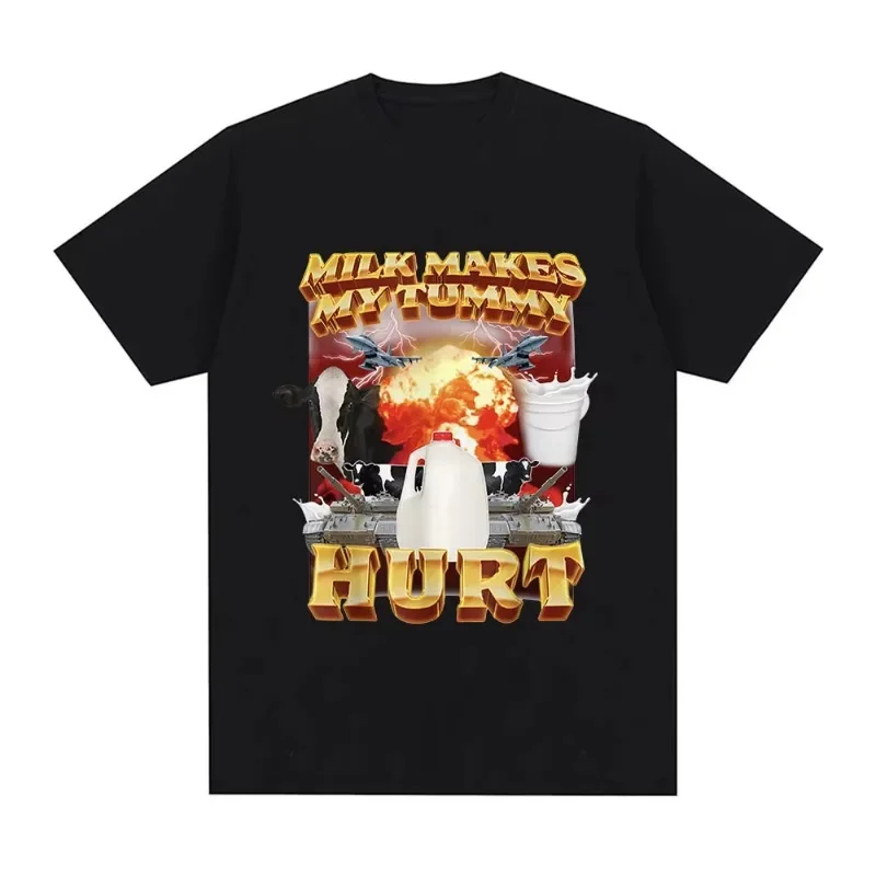 Milk Makes My Tummy Hurt T-Shirt Laktosetolerant Lustiges Meme Grafik-T-Shirt Damenmode Vintage Hip Hop Kurzarm-T-Shirts