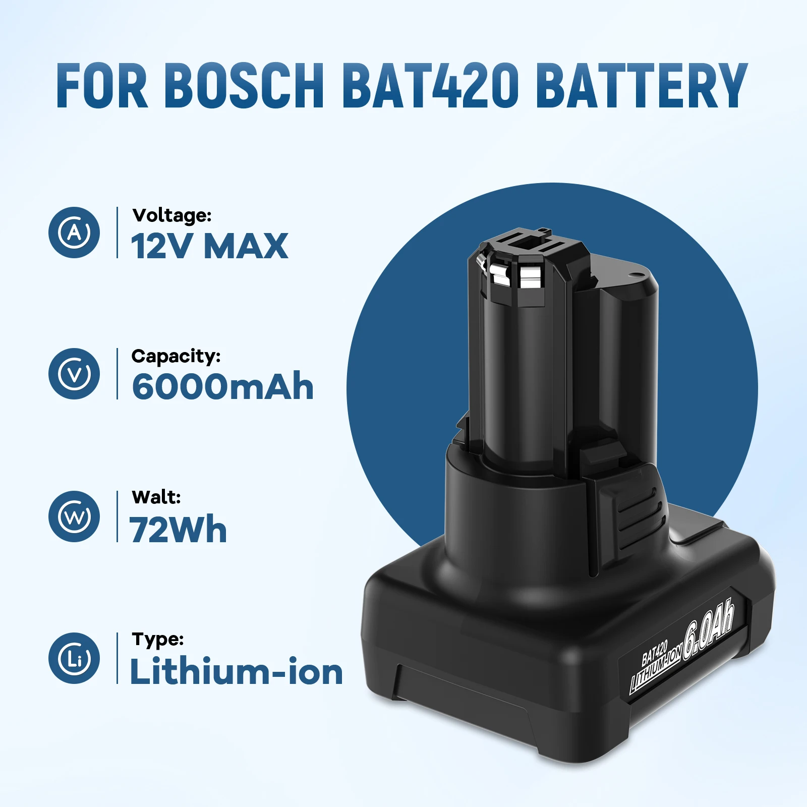 For Bosch BAT420 Rechargeable Battery 12V 6000mAh BAT412A BAT413A D-70745Gop 2607336013 2607336014 Tool Battery Replacement