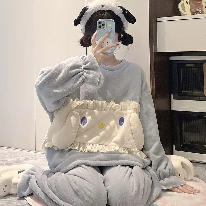 Sanrio pajamas winter warm jade cinnamon dog two-piece set cartoon Sanrio pajamas pants set women's jade cinnamon dog pajamas