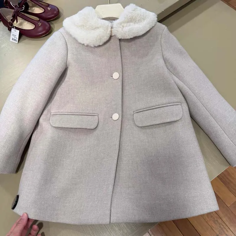 

В наличии 2025 г., осень-зима BP, стеганое белое пальто для маленьких девочек с меховым воротником, куртка, шерстяное пальто, зимняя куртка для девочек, детские пальто