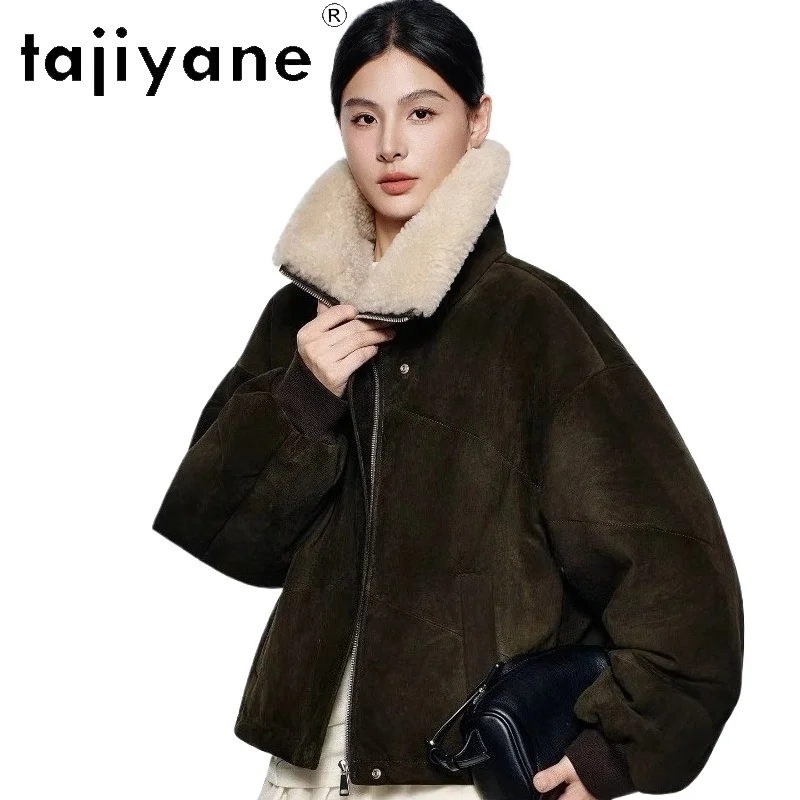 TAJIYANE Real Cow Suede Camel Down Coats Woman Stylish Wool Collar Puffer Jackets Genuine Leather Jacket 2025 Winter Clothes 롱코트