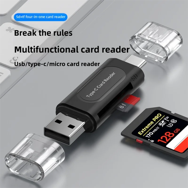 4-in-1 Multifunction USB TYPE-C Card Reader External Storage Black Stretch for Memory Stick USB 2.0 Mini SD TF Card Reader