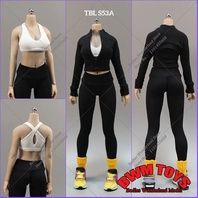 HAILI TOYS 1/6 Scale Women's Sports Yoga Clothes Set Slim Vest Jacket Pant Striped Socks Model for 12Inch Female Action Figure