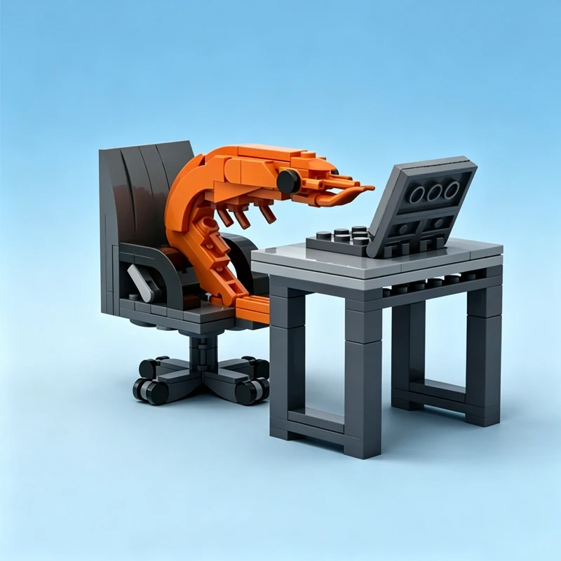 Working Shrimp Model Creative Building Block Set Puzzle Assembly Toy Desktop Decoration Crayfish Brick Gift for Boys Girls