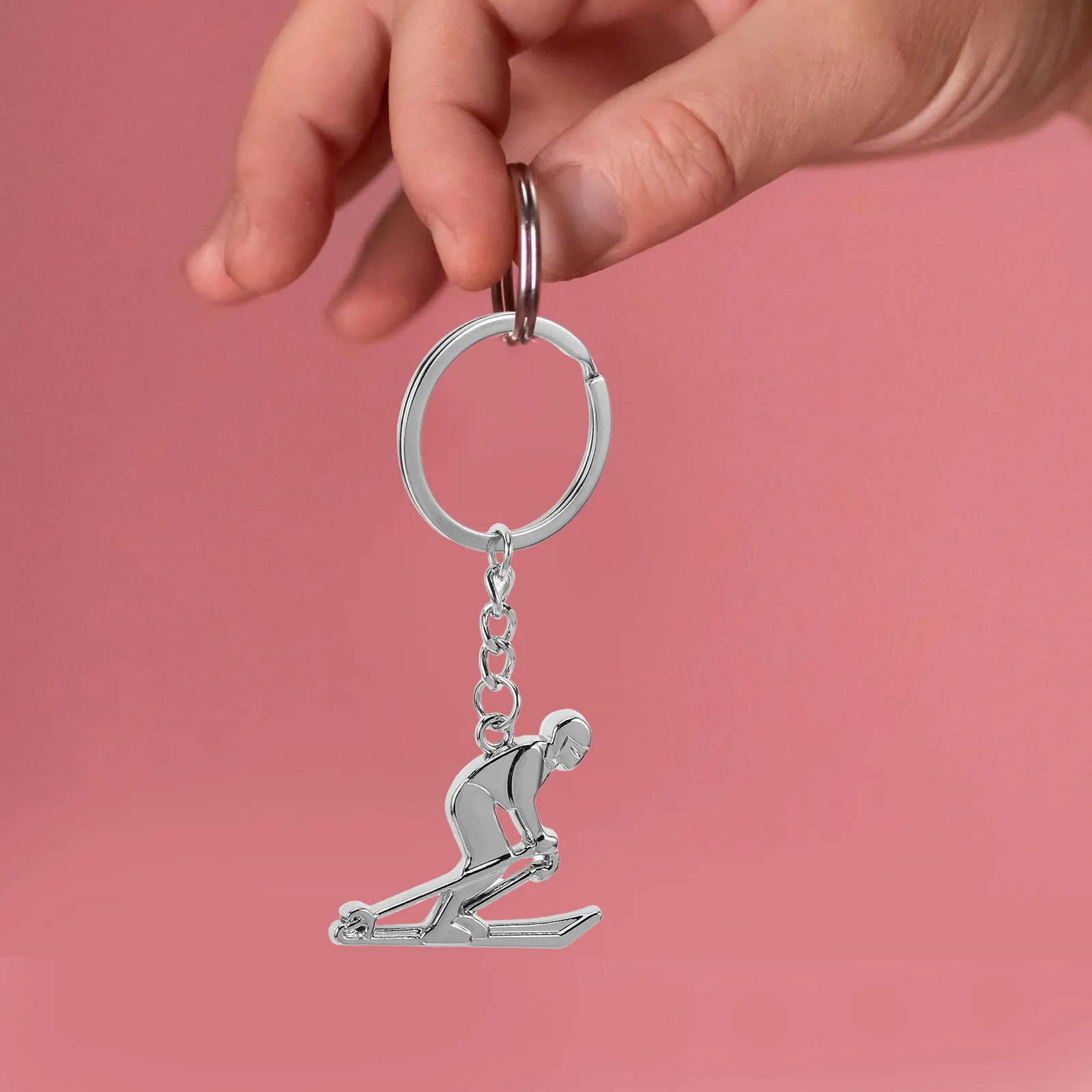Skiing Figure Keychain Bag Charm Keychain Sport Keychain Charm Metal Skiing Keychain Charm Skiing Figure Charm Keychain For Deco