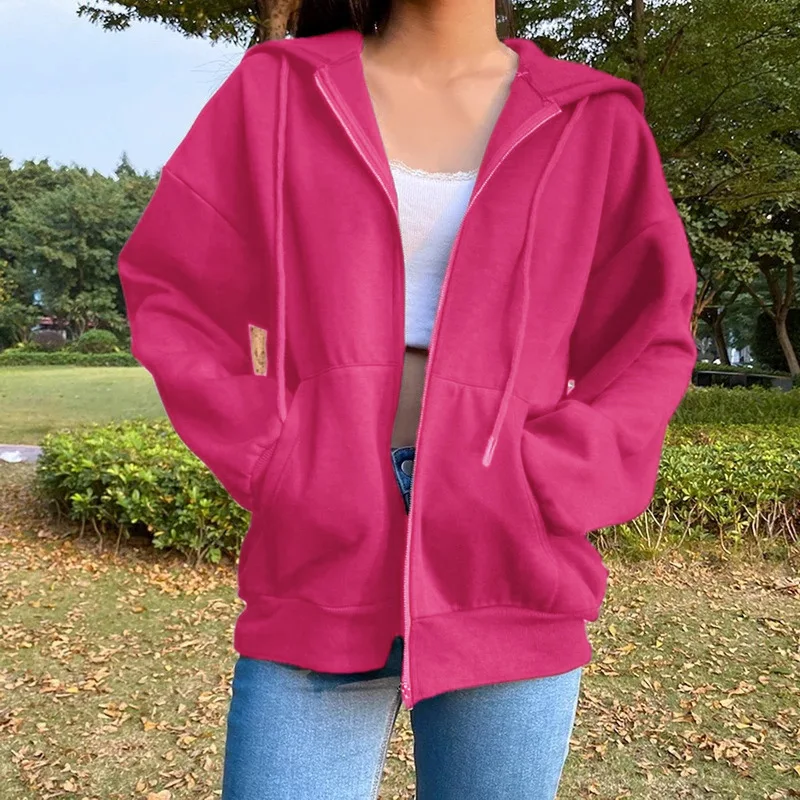 Sweat à capuche surdimensionné avec fermeture éclair, Cardigan ouvert, longueur oule, Station indépendante, vêtements pour femmes, automne 2025 Polyester