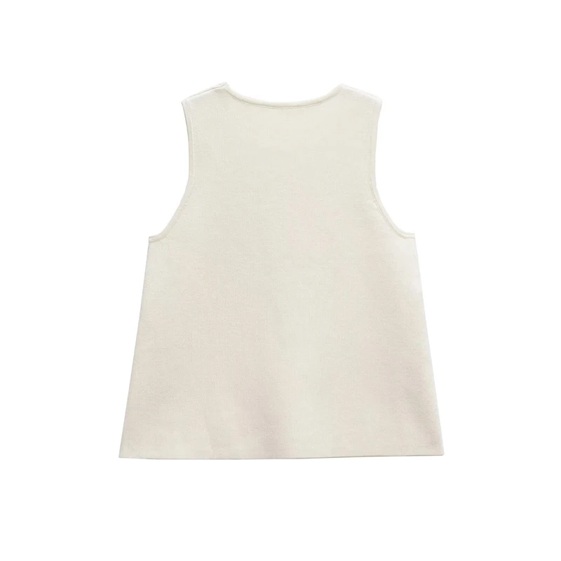 KEYANKETIAN letnia nowa damska złota ozdoba na guziki kamizelka z dzianiny styl rekreacyjny O-Neck sweter bez rękawów Camisole krótki top