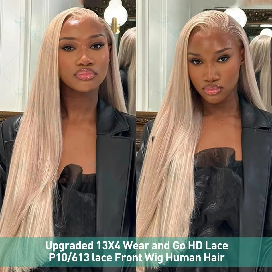 Highlight P10/613 Straight 13x4 HD Lace Frontal Wigs Preplucked Light Brown Roots Blonde Transparent Lace Front Wig Human Hair