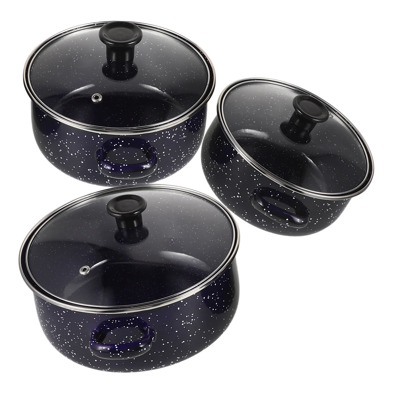 

Mini Soup Pot Three piece Set Enamel Material Double eared Design Portable Cooking Small Pan Kitchenware Cookware Set