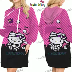 2024 Lovely women's Hoodie Dress felpe autunno S-3XL Hello Kitty Halloween Series Anime Woman Clothes Kawaii manica lunga Y2k