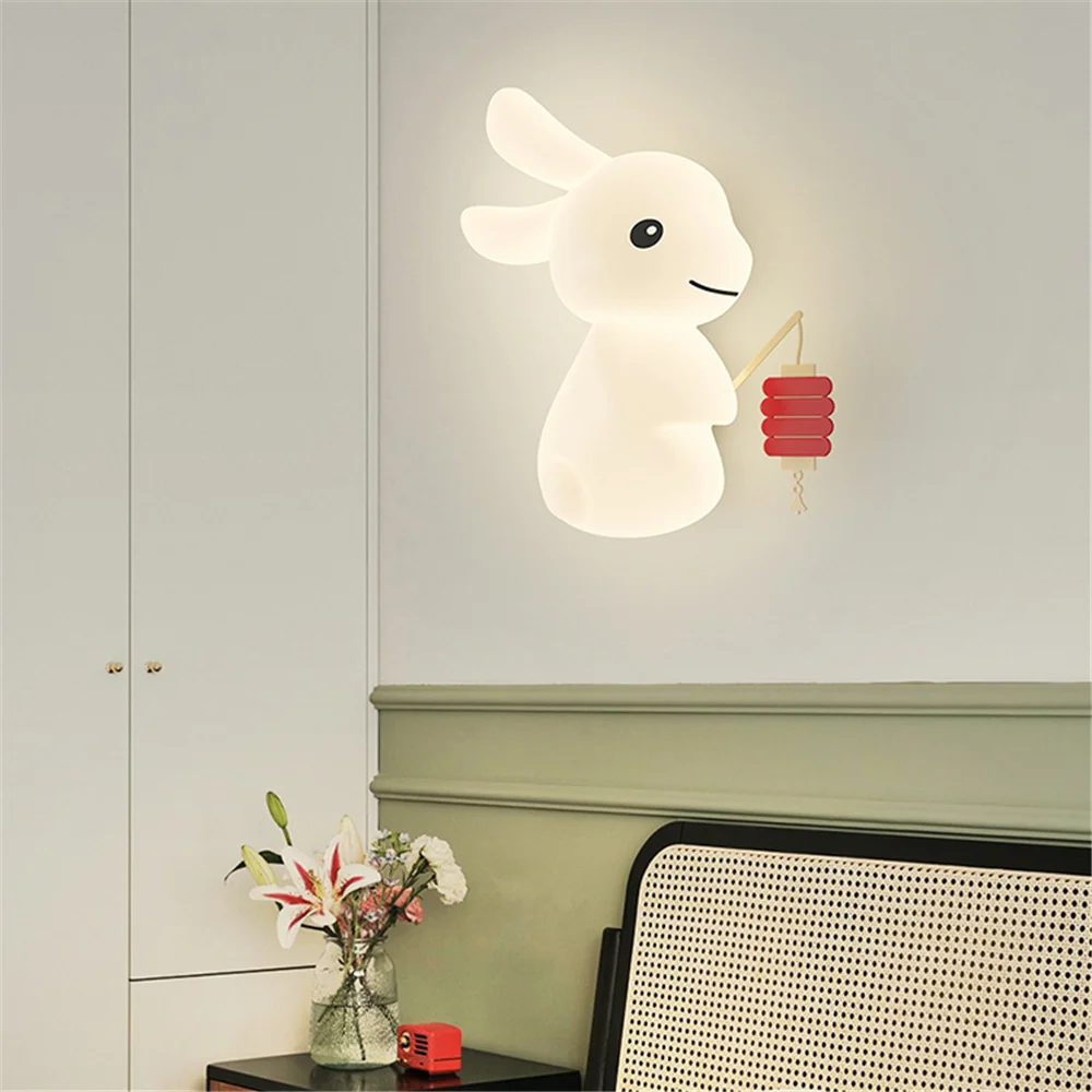 Imagem -06 - Cartoon pe Iron Art Led Lâmpada de Parede Coelho Windmill Lantern Mesa de Cabeceira Night Light Home Deco Corredor Sconces Cute Kids Bedroom