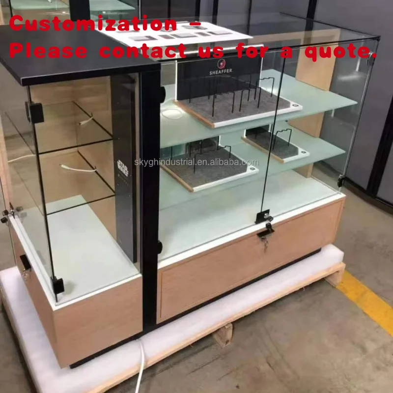 

custom.LED Custom Retail Glass Display Rack Acrylic Smoke Shop showcase Kiosk Aluminum Frame Display Stand Cosmetics sho