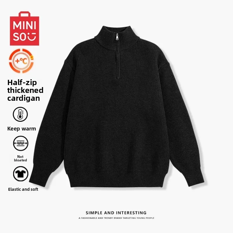   Herren-Pullover mit halbem Reißverschluss, Strickwaren im Herbststil, luxuriöse Freizeitjacke für den Außenbereich