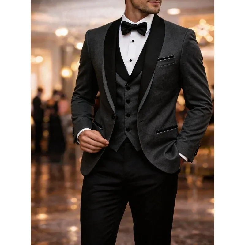 Four Seasons Men's Color Block Suit 3 Piece Slim Fit Business Blazer Stage Performance Outfit