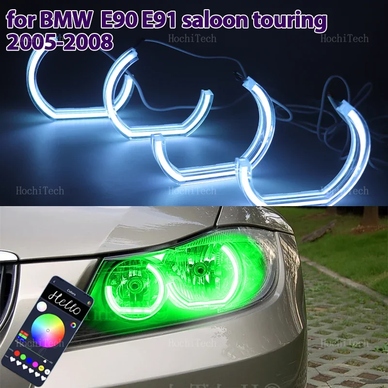 

RGB красочные кольца Angel Eyes Led APP управление фарами DTM для BMW 3 серии E90 E91 седан туризм 2005-2008 Галогенная фара