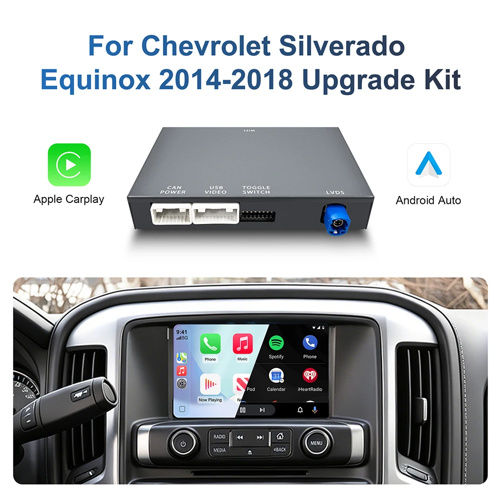 Wireless CarPlay Android Auto retrofit kit decoder box for Chevrolet Silverado Equinox 2014-2018 8 inch screen CarPlay Interface