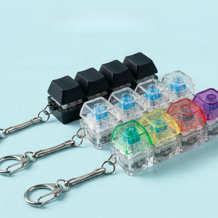 Transparent PC Luminous Keyboard Key Fidget Keychain, Portable Stress Relief Squeeze Keyring for Daily Office Pocket Relax Decor Accessory