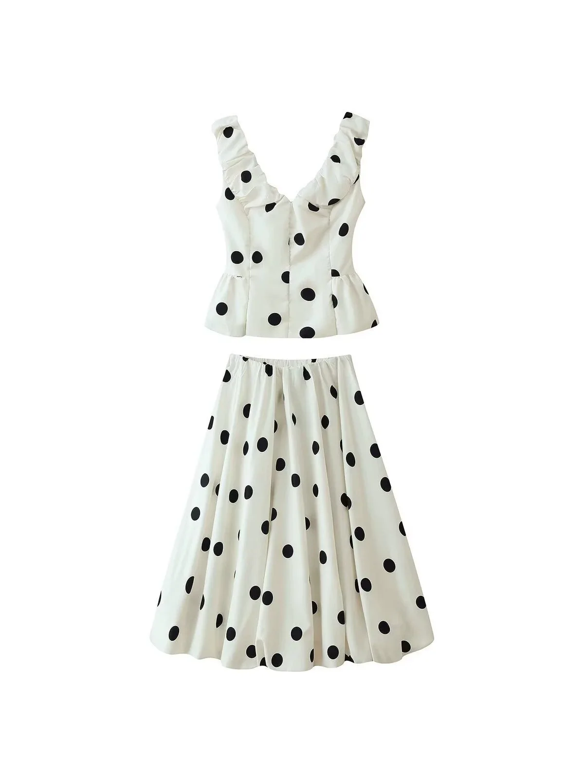 New Women's V-Neck Polka Dot Vest High Waisted Skirt Set Versatile Commuting Fashion 2026 New Style Temperament