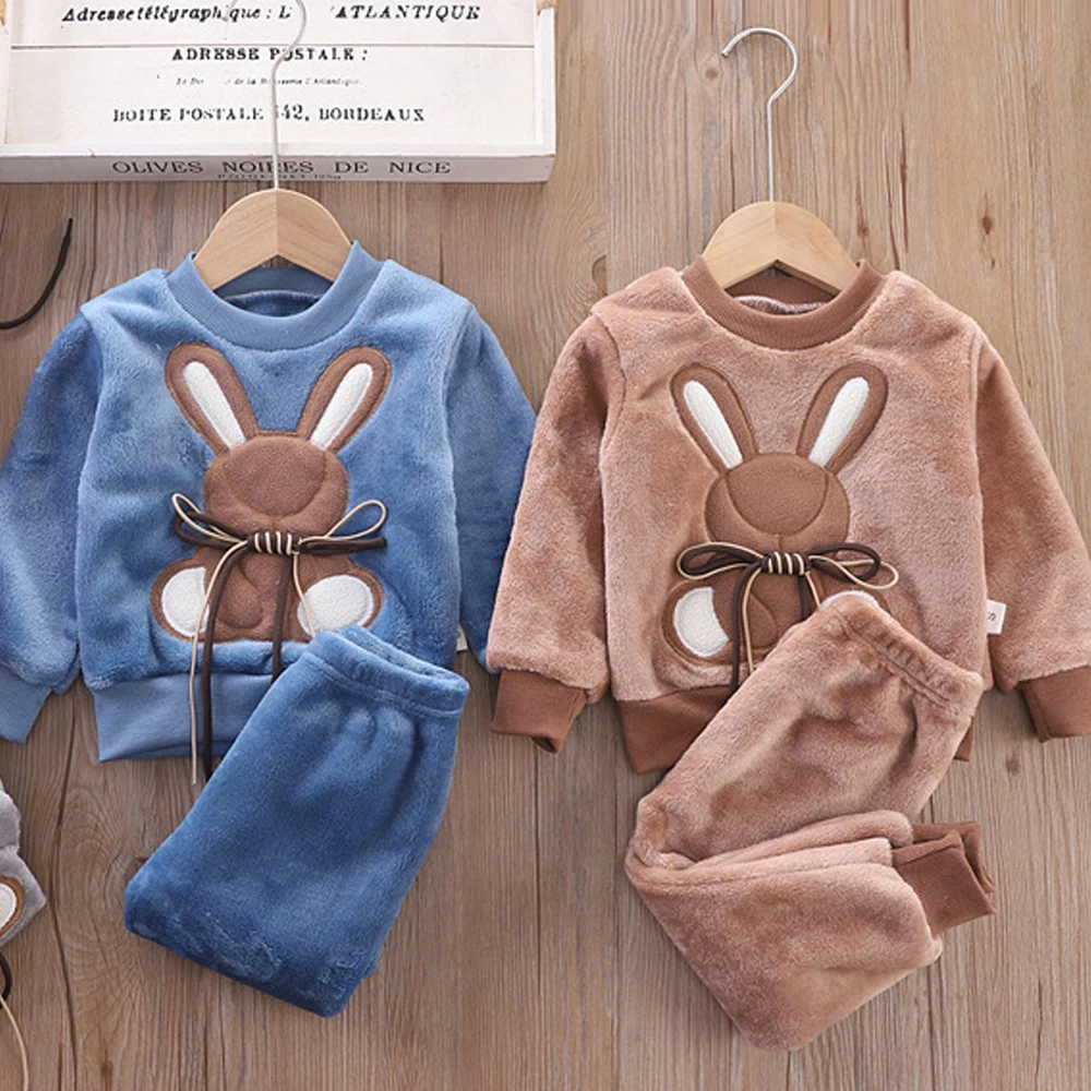 Autumn Winter Children Clothing Baby Keep Warm Pajamas Little Rabbit Girls Clothing Toddler Boys Set Home Wear 1 to 6 Years Old