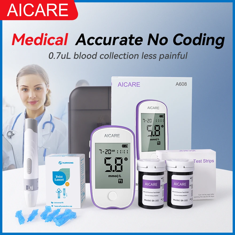 Aicare Blutzuckermessgerät-Set mit 50/100 Teststreifen und Lanzetten, Medizinisches Blutzuckermessgerät für Schnelle Ergebnisse mit nur 0,7μL Probe – Detail 6