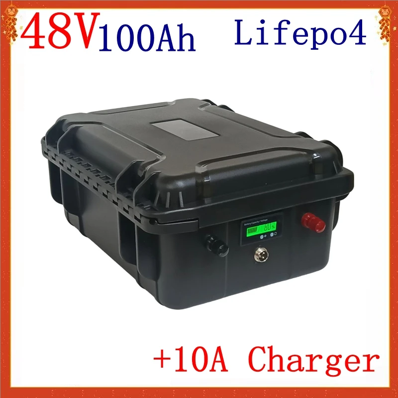 

Waterproof IP67 48V 100Ah LiFepo4 lithium battery BMS 16S for solar system inverter trolling motor energy storage RV+10A Charger