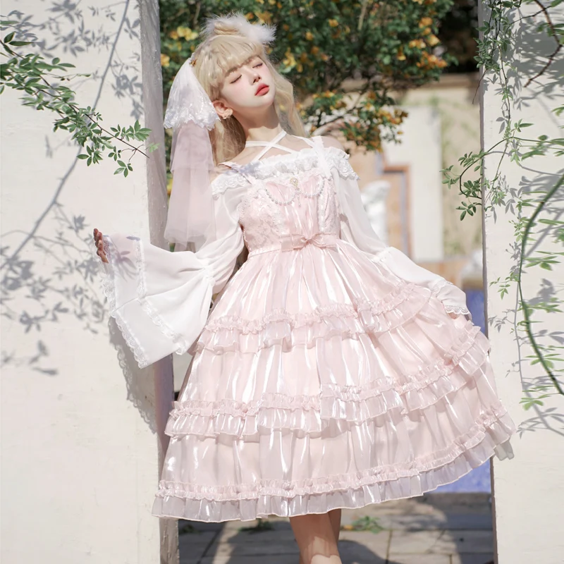 Love Organza ~ Sweet Lolita JSK Dress Tiered Cute Mini Party Dress Gothic Y2k Pink Princess Dresses