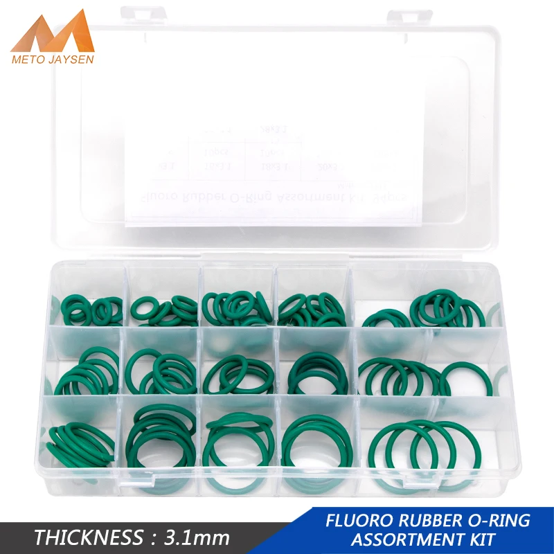 

94PCS Fluorine Rubber FKM High Pressure Sealing O-rings Green Seal Gasket Replacements Kit 15 Big Sizes OD 15-35mm CS3.1mm FQ032