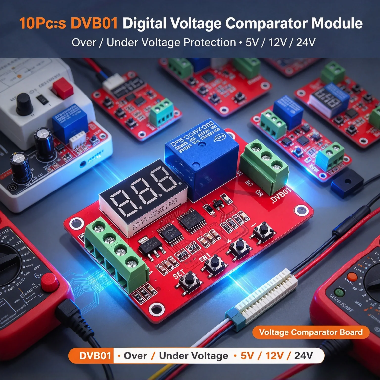 10Pcs DVB01 Digital Voltage Comparator Module, Over/Under Voltage Protection 5V/12V/24V