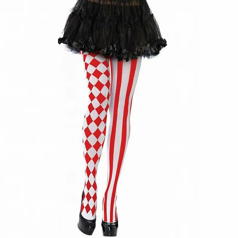 Womens Halloween Tights Party Cosplay Striped Elastic Pantyhose Autumn Winter Xmas Club Clown Stockings Multicolor Hosiery