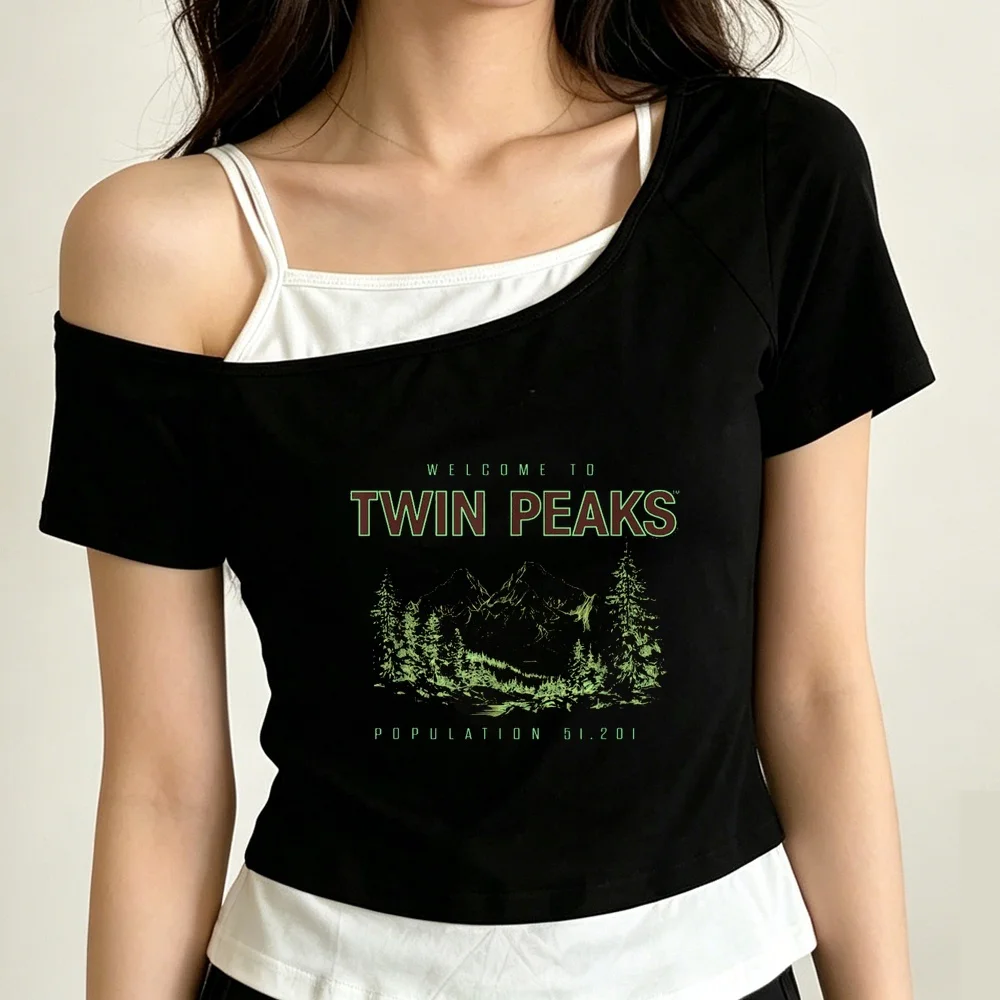 Twin Peaks crop top women party cute harajuku summer anime tshirt y2k graphic clearance sales