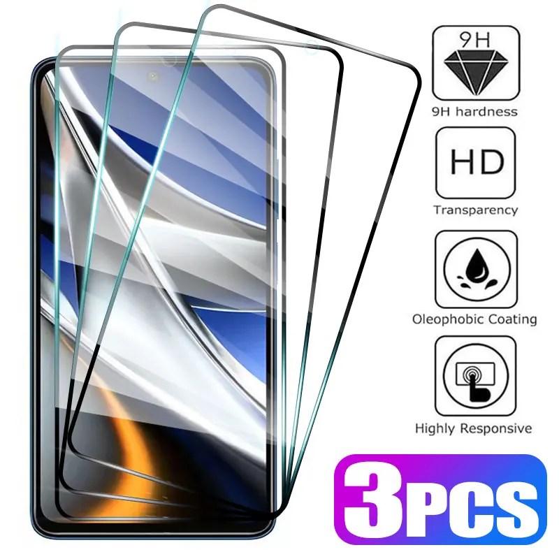 3PCS Tempered Glass for Poco X3 Pro NFC X4 X5 X6 5G M3 M4 M5 Screen Protectors For Xiaomi POCO F3 F4 GT F5 Pro Protective Glass