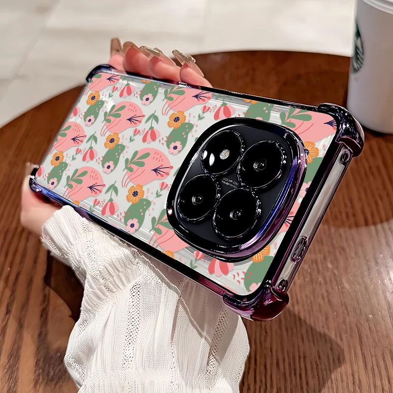 Прозрачный противоударный чехол для телефона Vivo IQOO Z10X U1X T1X 4G T1 5G, силиконовый мягкий чехол из ТПУ, прозрачный чехол с рисунком цветов и листьев