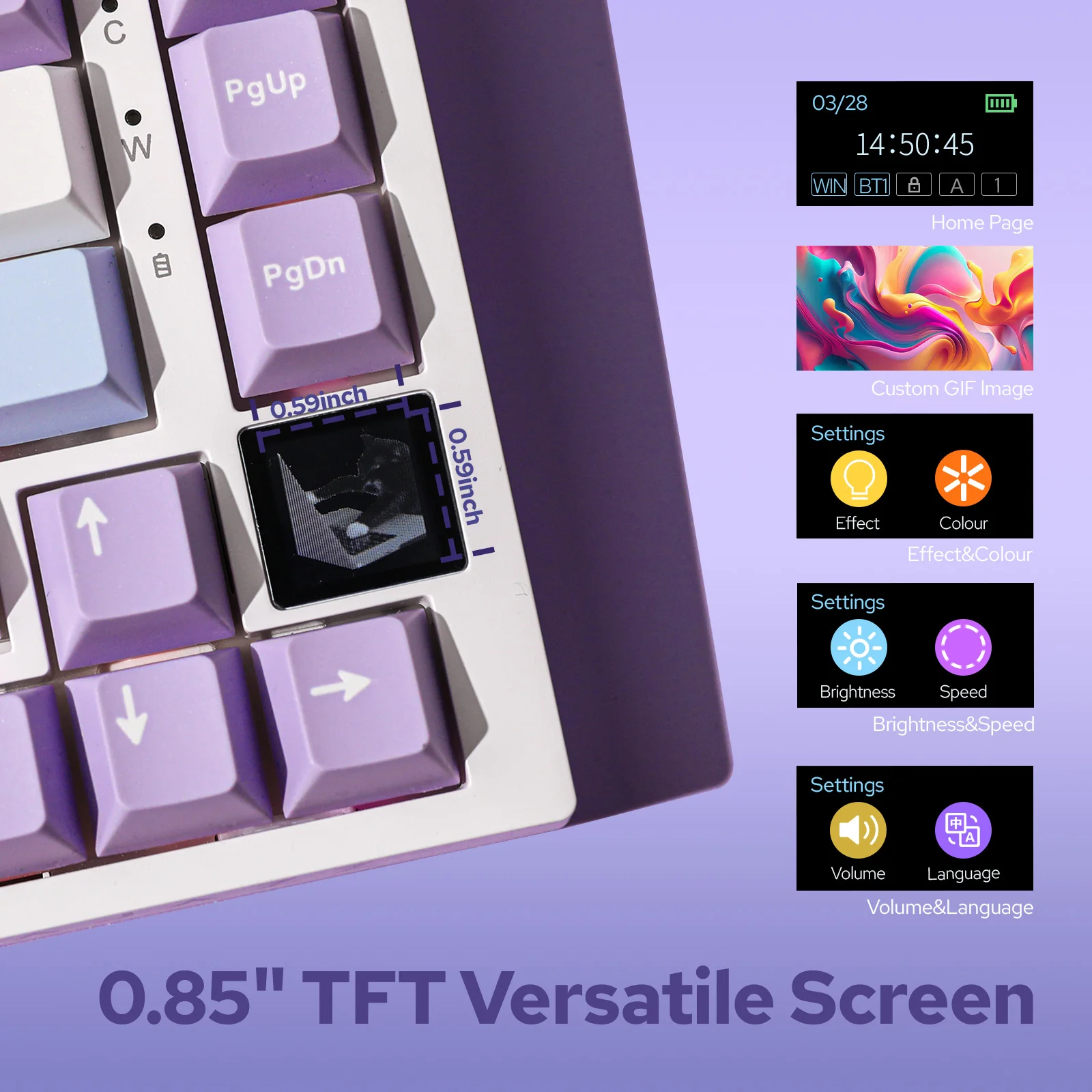 EPOMAKER Ajazz AK820 Pro 75% Mechanisch Gaming Toetsenbord - TFT Display - 3 Modus - Hot-Swap - Wit/Paars