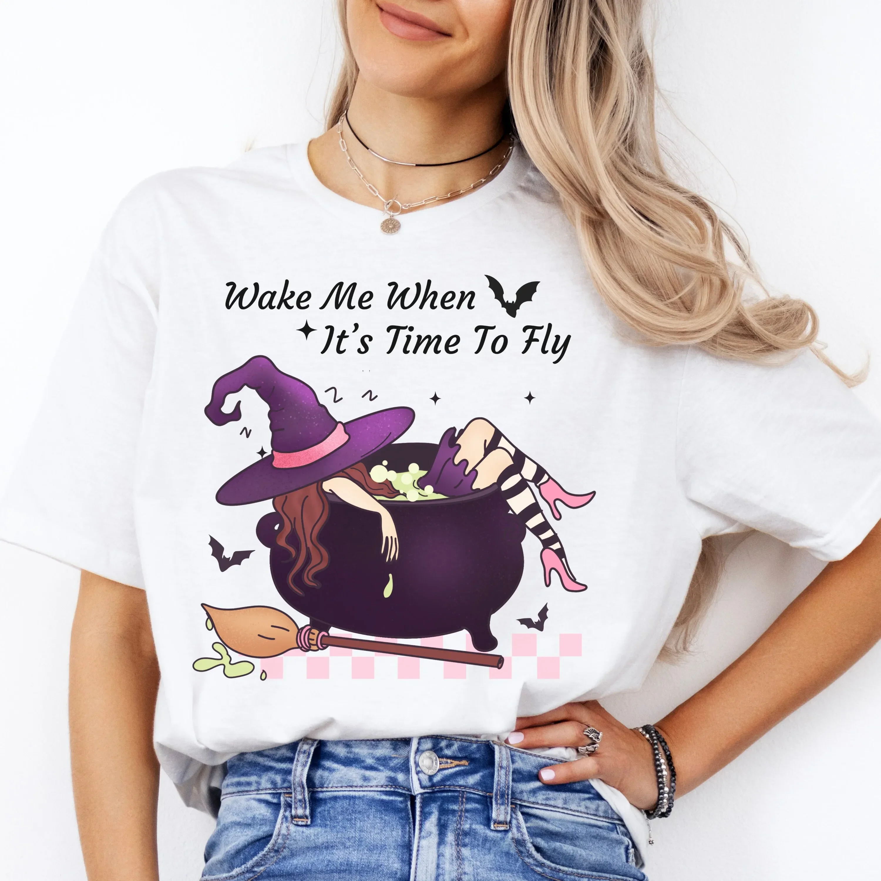 Cute Halloween Witch T Shirt Whimsical Spooky Pastel Goth Girly Aesthetic Witchy Vibes Bats Cauldron Idea