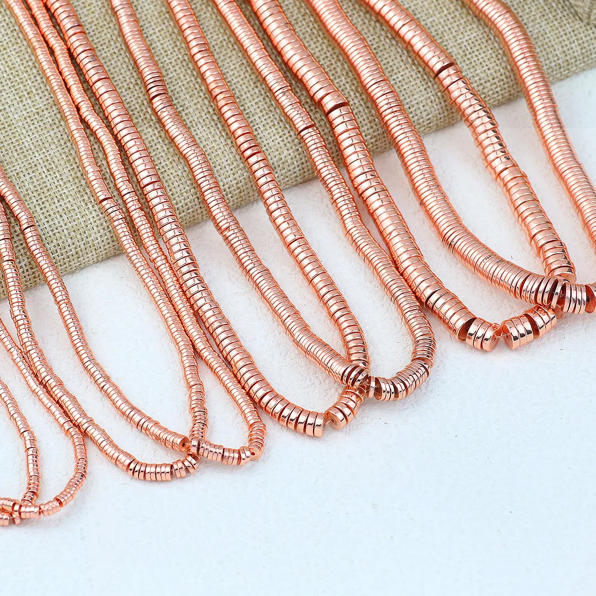 1 strand Rose Gold Hematite Natural Stone Flat Round Charm Loose Spacer Beads For Jewelry Making DIY Bracelet Necklace 3/4/6/8mm