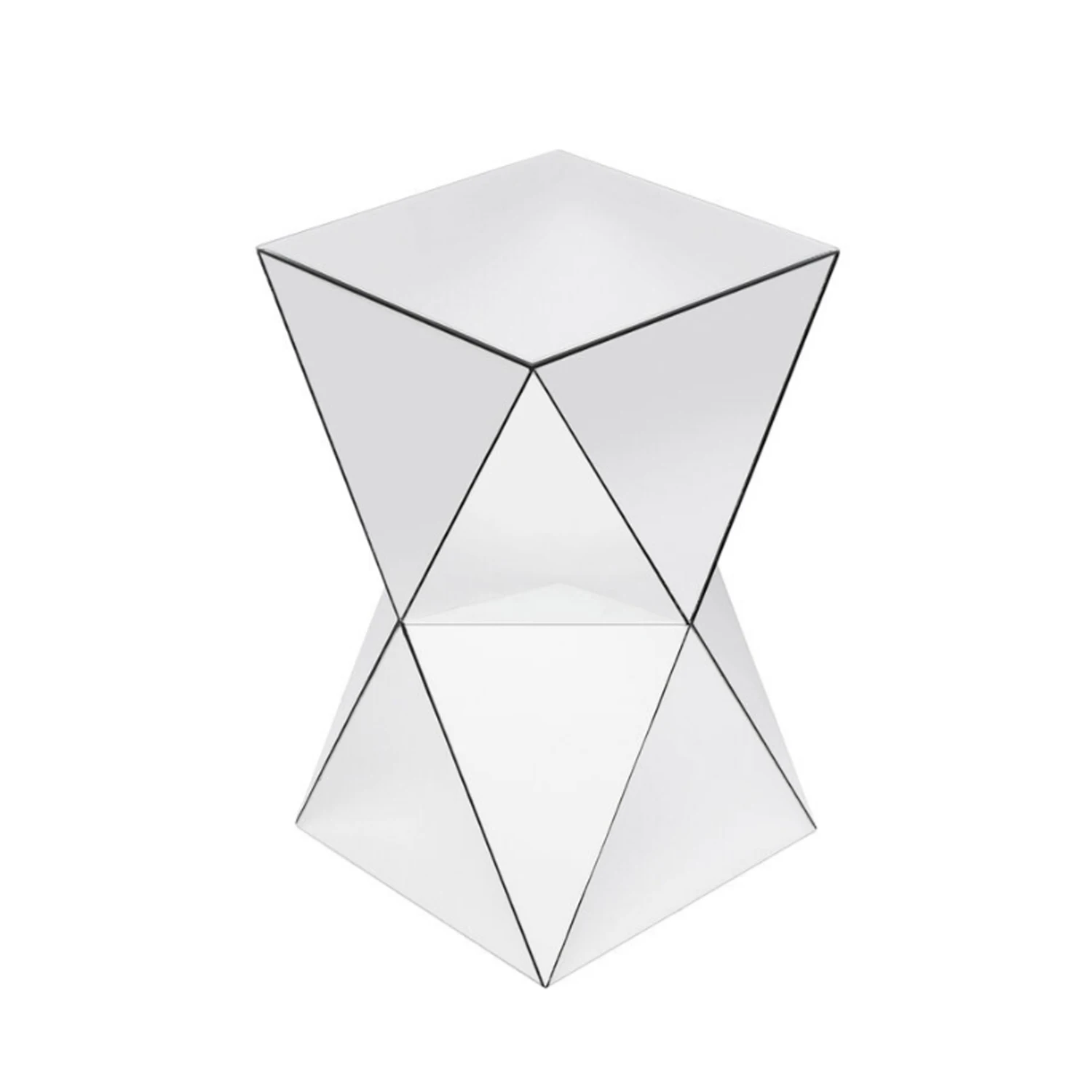 Luxury Silver Mirrored Geometric Side Table, Modern Luxe Accent End Table, Reflective Nightstand for Living Room Bedroom