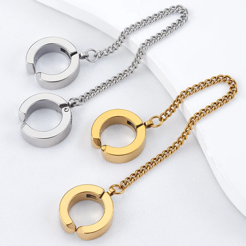 2/4Pcs Stainless Steel Ear Cuffs Ear Clip Earrings for Women Men Circle Link Chain Hoop Earring Party Jewelry Materials Creation