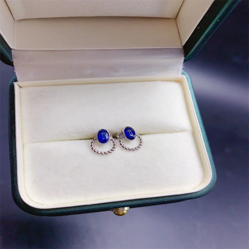 

Natural Sapphire Women's Silver 925 Wedding Stud Gemstone Free Shipping Simple Atmosphere Sterling Certified Jewelry Boutique