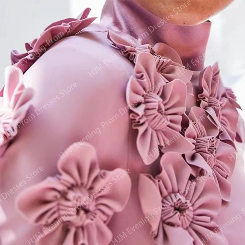 Vestido de noche largo con flores en 3D para mujer, traje elegante de cuello alto hasta el suelo, línea A, fiesta de graduación, boda, eventos especiales, 2024