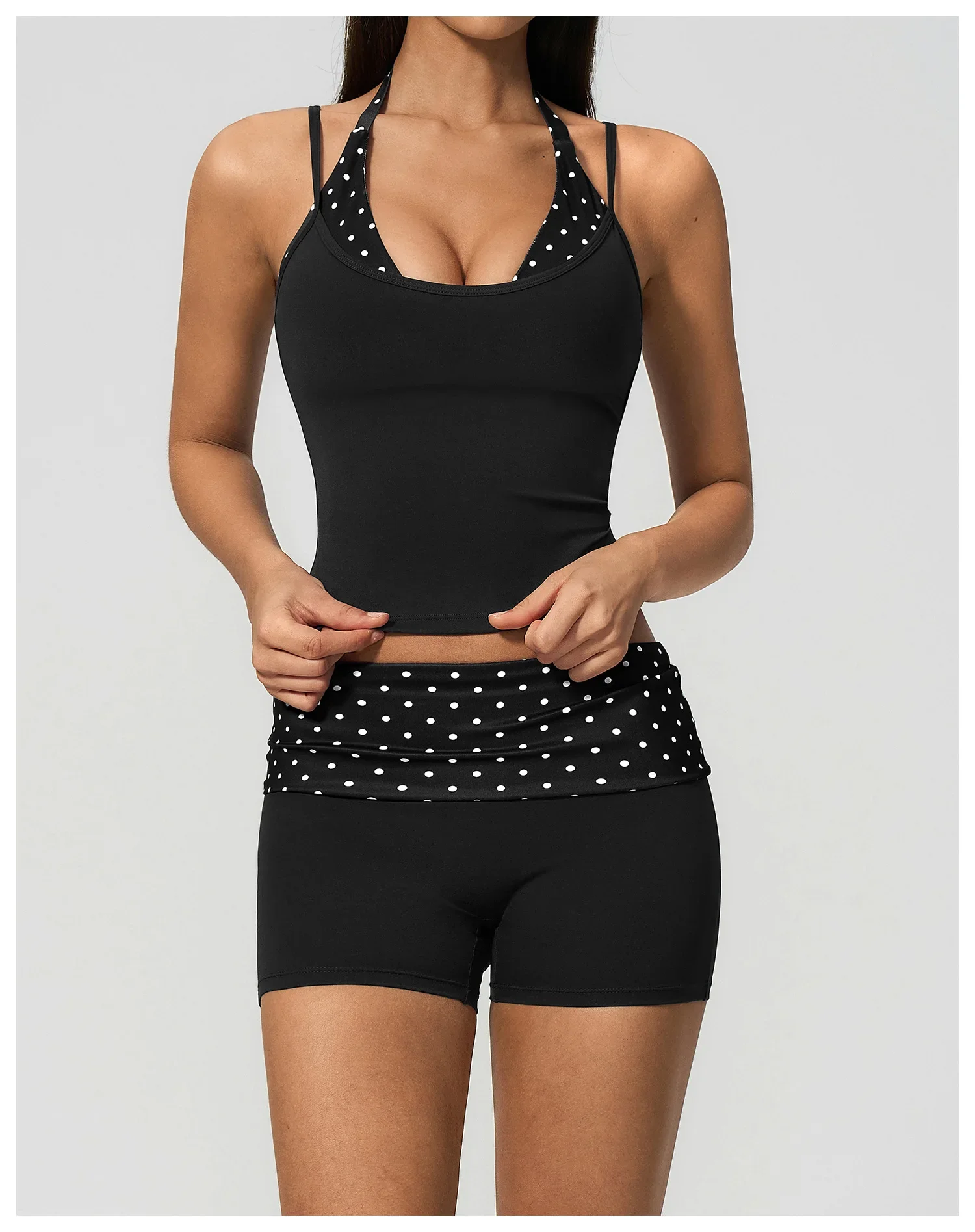 Polka Dot Yoga Tank Top Stoßfestes gestreiftes Fitness-BH Gym Workout Weste Atmungsaktives Sport-Top Neckholder Sportweste mit schönem Rücken – Detail 36