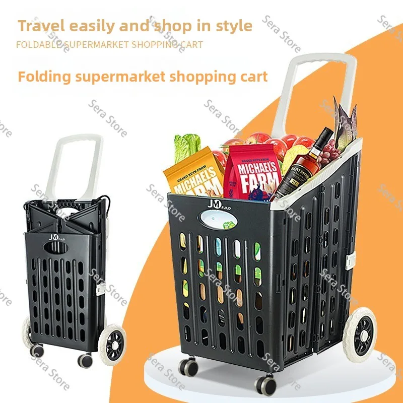 Supermarket Shopping Cart Foldable Home Universal Wheel Trolley Cart Snack Shopping Basket